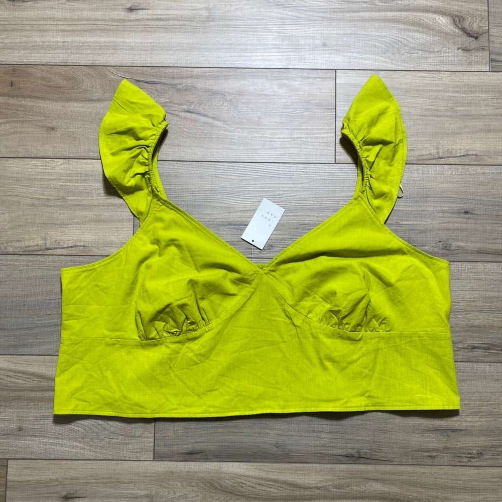 A New Day Top Womens Ruffle Sleeve V-Neck Crop Top Size 4X Lime Green